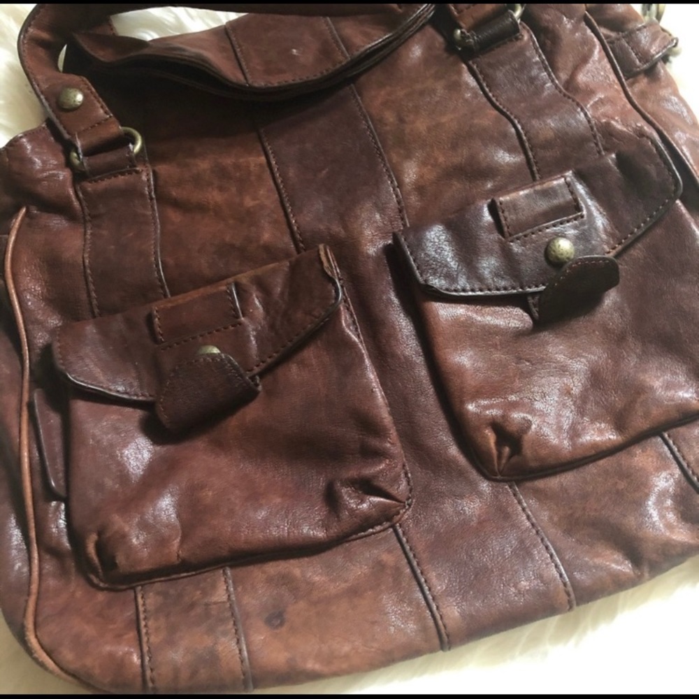 Andrew Marc Leather Olive Crossbody Tote Satchel